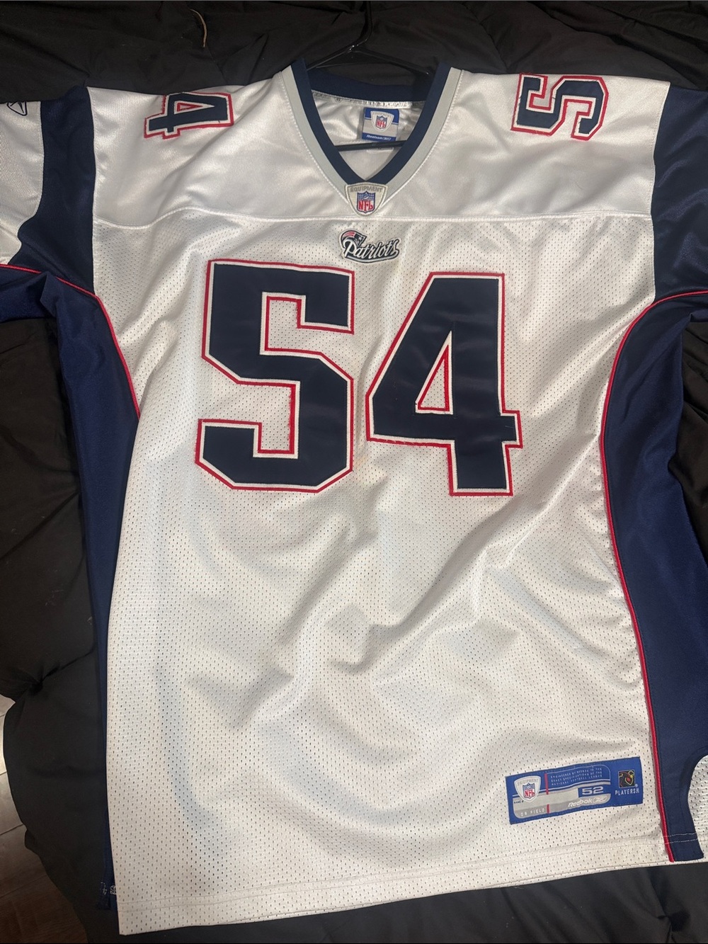 Reebok White & Navy #54 Patriots Football Jersey